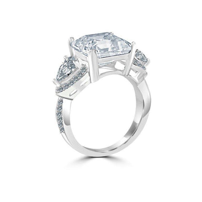 5 CT Asscher-cut cubic zirconia three-stone ring in sterling silver, alternate view, 635R71572
