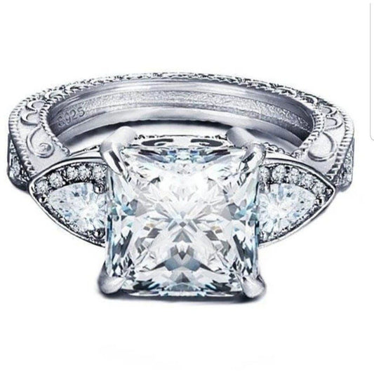 5 CT Asscher-cut cubic zirconia vintage filigree ring in sterling silver, main view, 635R13832