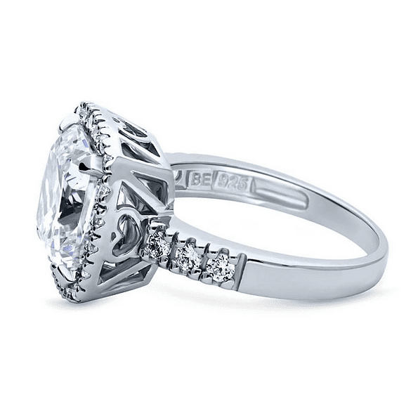 5 CT cushion-cut cubic zirconia classic halo ring in sterling silver, alternate view, 635R71244
