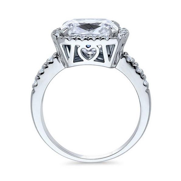 5 CT cushion-cut cubic zirconia classic halo ring in sterling silver, standing view, 635R71244
