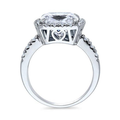 5 CT cushion-cut cubic zirconia classic halo ring in sterling silver, standing view, 635R71244