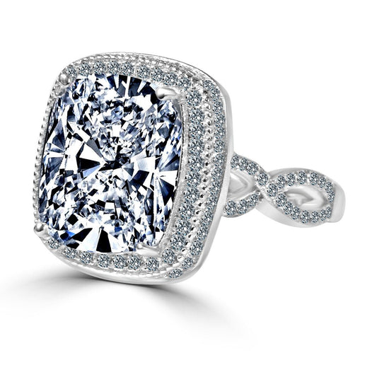 5 CT cushion-cut cubic zirconia halo ring in sterling silver, main view, 635R0248