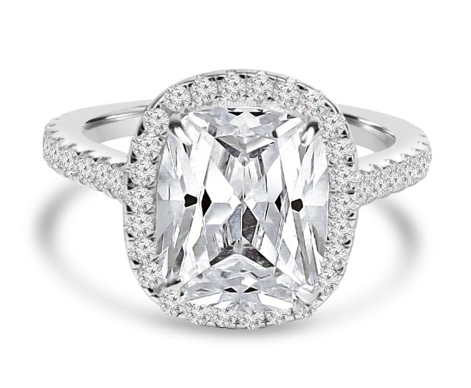 5 CT cushion-cut cubic zirconia halo ring in sterling silver, alternate view, 800R066
