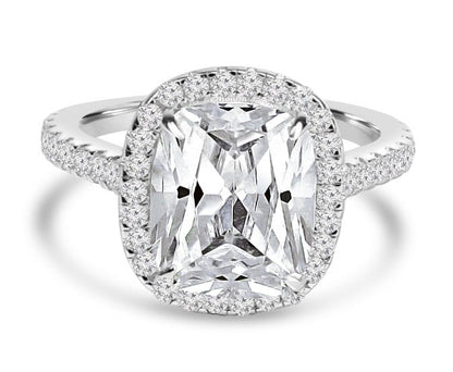 5 CT cushion-cut cubic zirconia halo ring in sterling silver, alternate view, 800R066