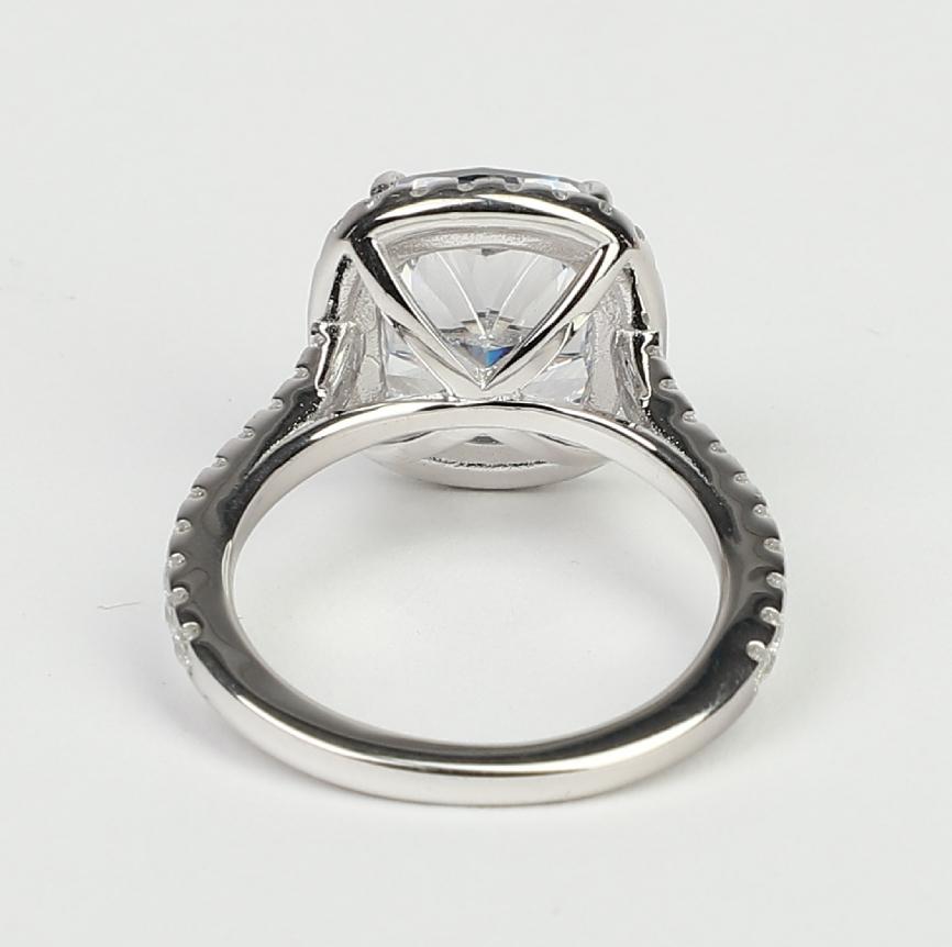 5 CT cushion-cut cubic zirconia halo ring in sterling silver, alternate view, 800R066
