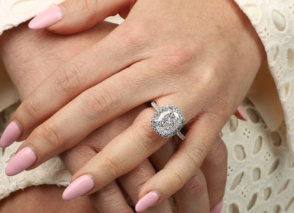 5 CT cushion-cut cubic zirconia halo ring in sterling silver, alternate view, 800R066