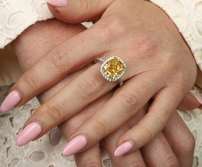 5 CT cushion-cut cubic zirconia halo ring in sterling silver, alternate view, 800R066