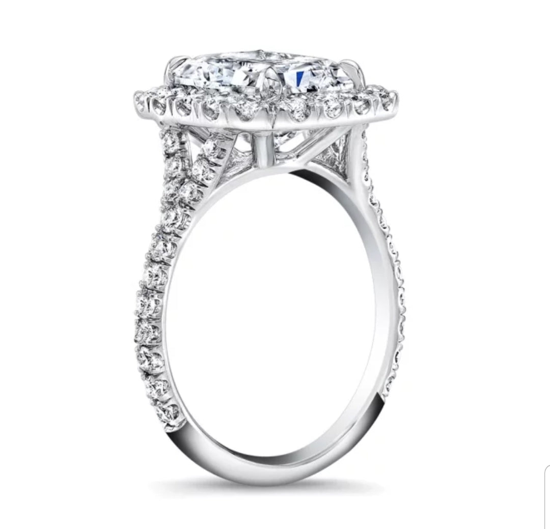 5 CT cushion-cut cubic zirconia halo ring in sterling silver, alternate view, 800R066