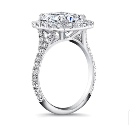 5 CT cushion-cut cubic zirconia halo ring in sterling silver, alternate view, 800R066