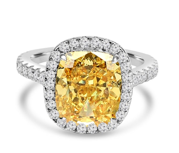 5 CT cushion-cut cubic zirconia halo ring in sterling silver, canary yellow stone, 800R066