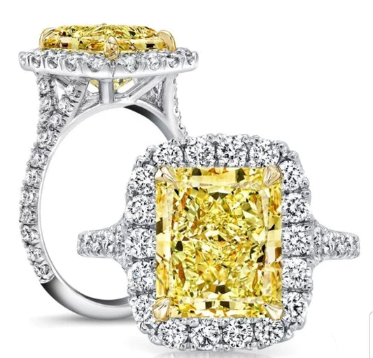 5 CT cushion-cut cubic zirconia halo ring in sterling silver, canary yellow stone, 800R066