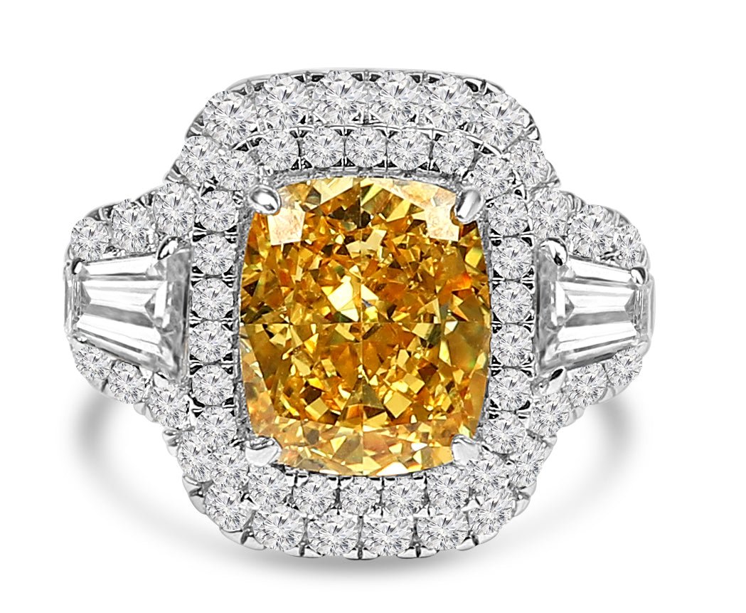 5 CT cushion-cut cubic zirconia vintage halo ring in sterling silver, canary yellow stone, 800R202