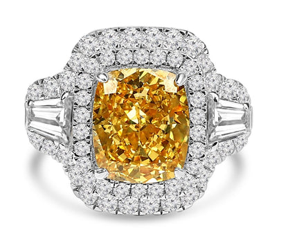 5 CT cushion-cut cubic zirconia vintage halo ring in sterling silver, canary yellow stone, 800R202