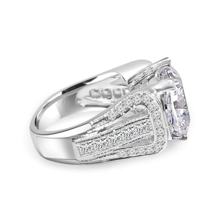5 CT cushion-cut cubic zirconia vintage solitaire ring in sterling silver, alternate view, 635R71454
