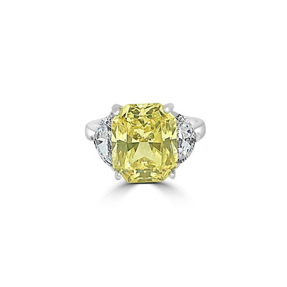 5 CT radiant-cut cubic zirconia three-stone ring with half-moon sides in sterling silver, alternate view, 635R71436