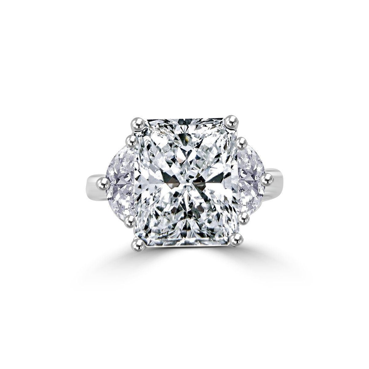 5 CT radiant-cut cubic zirconia three-stone ring with half-moon sides in sterling silver, alternate view, 635R71436
