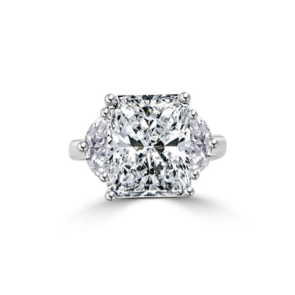 5 CT radiant-cut cubic zirconia three-stone ring with half-moon sides in sterling silver, alternate view, 635R71436