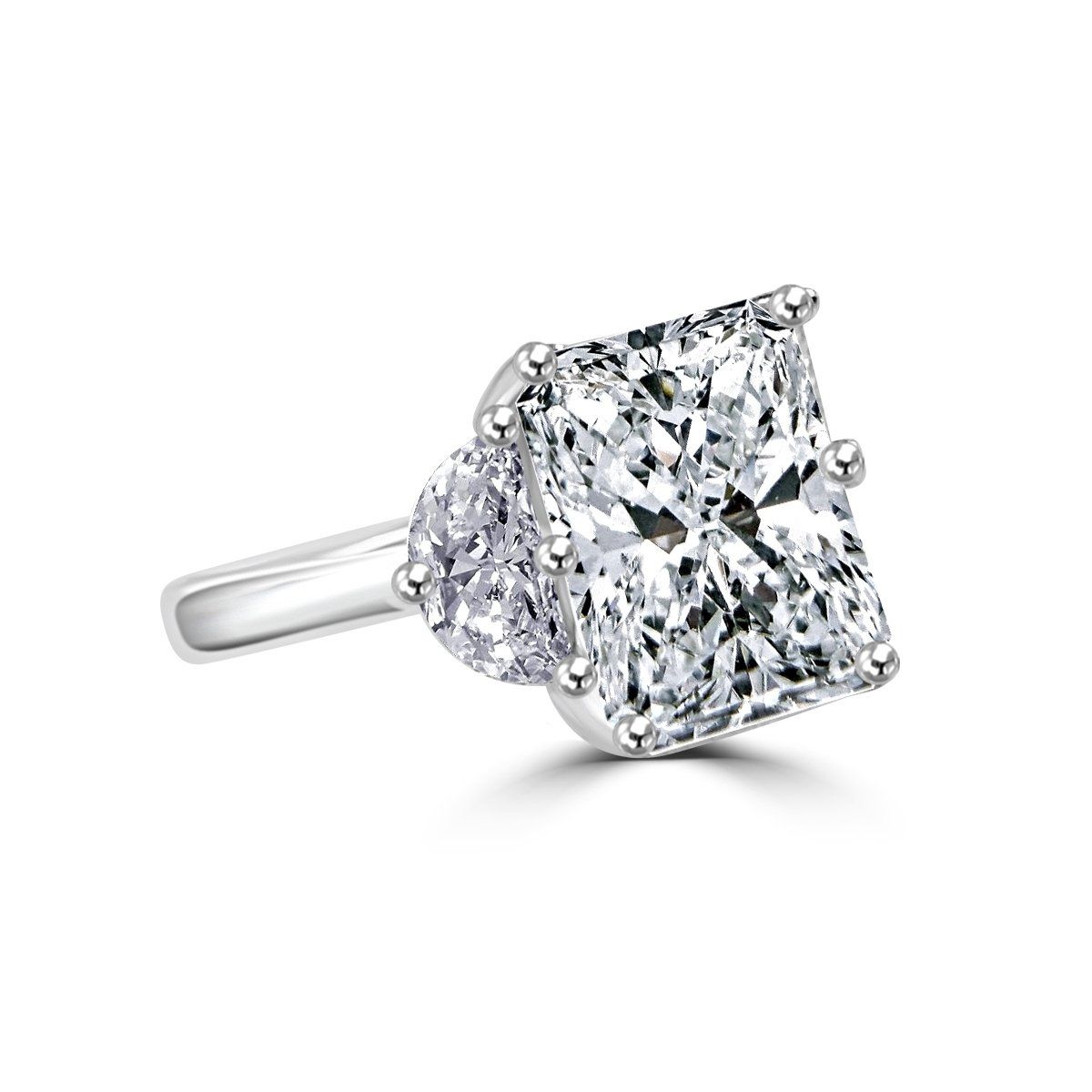 5 CT radiant-cut cubic zirconia three-stone ring with half-moon sides in sterling silver, main view, 635R71436