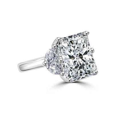 5 CT radiant-cut cubic zirconia three-stone ring with half-moon sides in sterling silver, main view, 635R71436