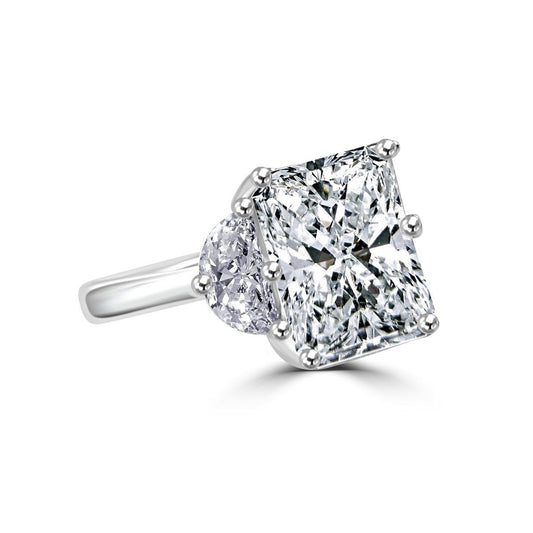 5 CT radiant-cut cubic zirconia three-stone ring with half-moon sides in sterling silver, main view, 635R71436
