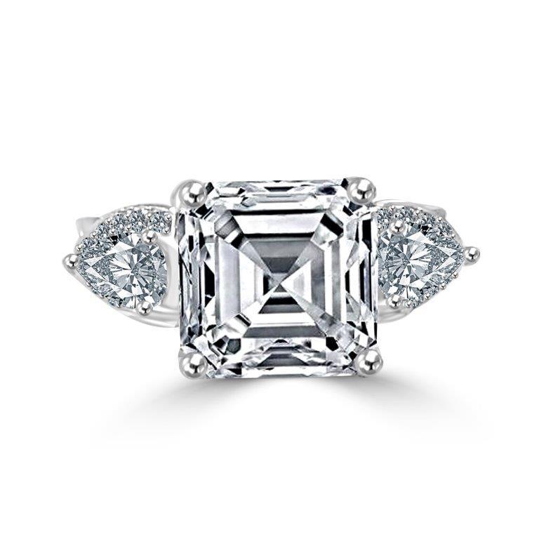 5CT Three stone Asscher Diamond Veneer Cubic zirconia Sterling silver Ring. 635R71572