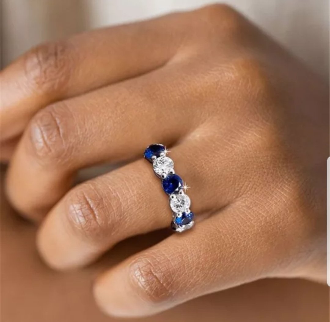 5 CT TW Zirconite cubic zirconia eternity band ring in sterling silver, blue stone, RC38