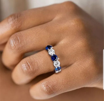 5 CT TW Zirconite cubic zirconia eternity band ring in sterling silver, blue stone, RC38