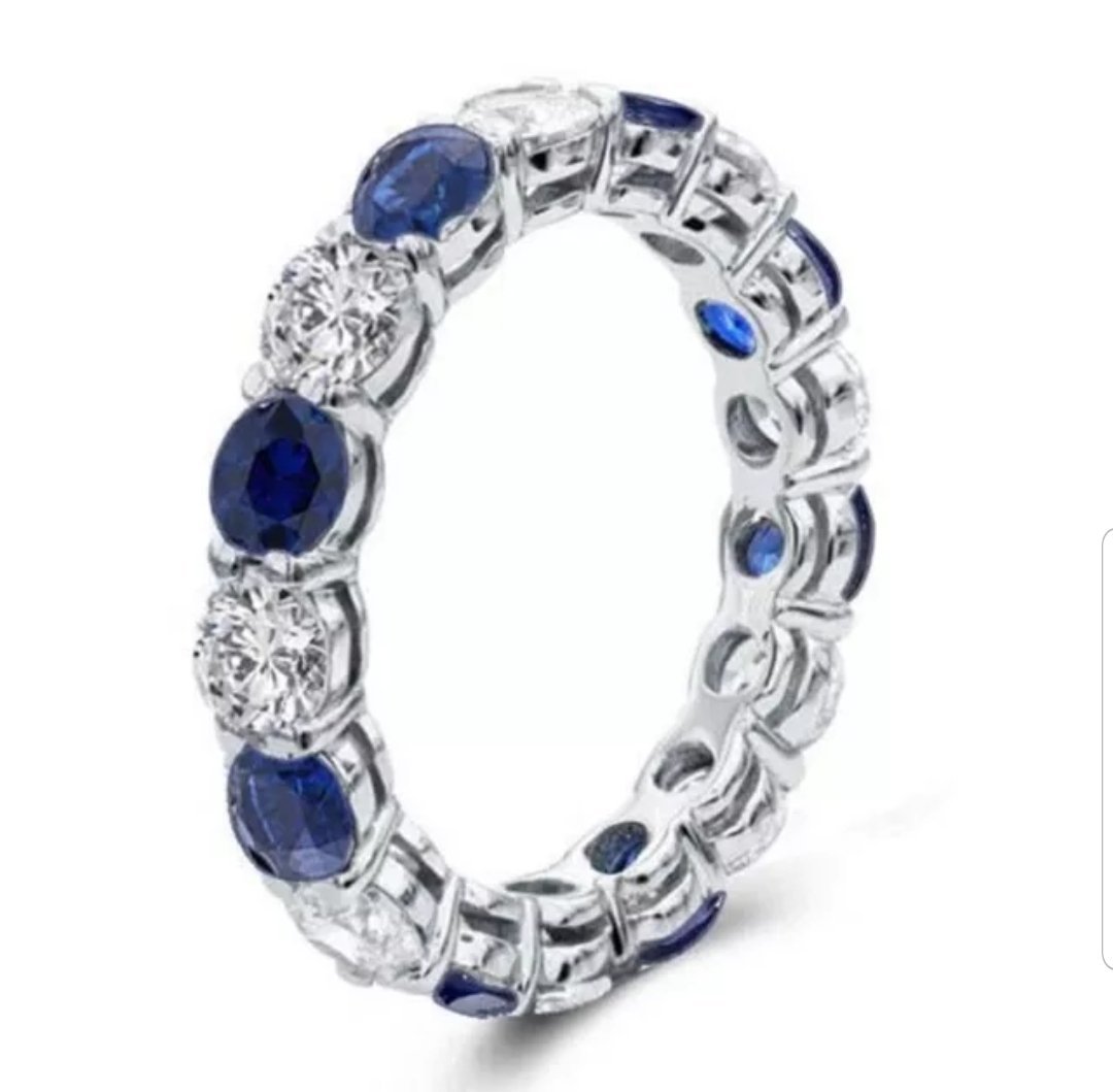 5 CT TW Zirconite cubic zirconia eternity band ring in sterling silver, blue stone, RC38