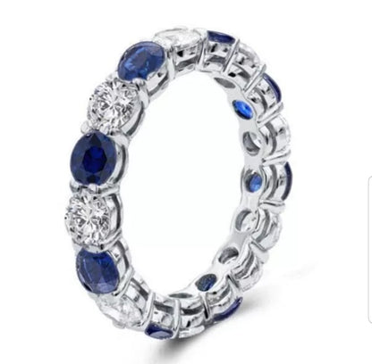 5 CT TW Zirconite cubic zirconia eternity band ring in sterling silver, blue stone, RC38