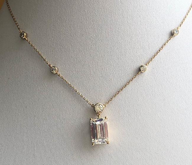 6 CT emerald-cut cubic zirconia station chain pendant in sterling silver, alternate view, 635P50173