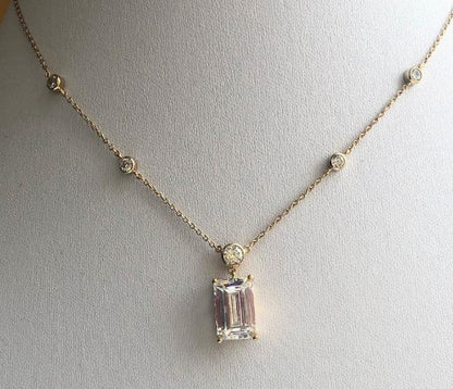 6 CT emerald-cut cubic zirconia station chain pendant in sterling silver, alternate view, 635P50173