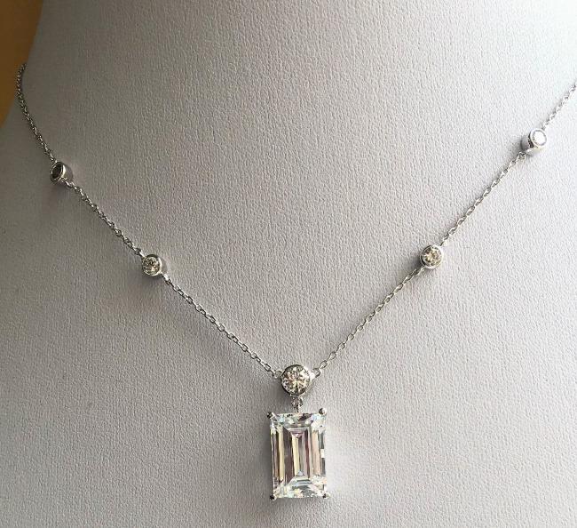 6 CT emerald-cut cubic zirconia station chain pendant in sterling silver, main view, 635P50173