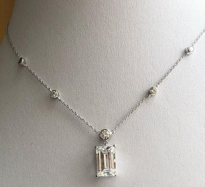 6 CT emerald-cut cubic zirconia station chain pendant in sterling silver, main view, 635P50173
