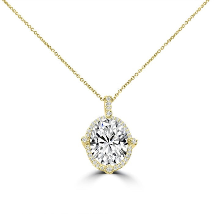 6 CT oval cubic zirconia halo pendant in sterling silver, alternate view, 635P20389