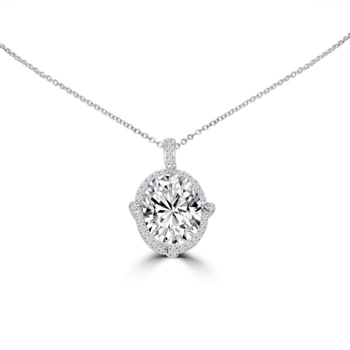 6 CT oval cubic zirconia halo pendant in sterling silver, main view, 635P20389