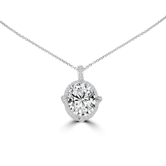 6 CT oval cubic zirconia halo pendant in sterling silver, main view, 635P20389