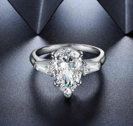6 CT pear-cut cubic zirconia engagement ring in sterling silver, alternate view, 800R528