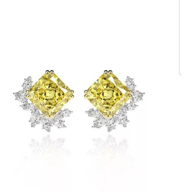 6CTW Square Diamond Veneer Cubic Zirconia Sterling Silver Post Earrings. 800E204
