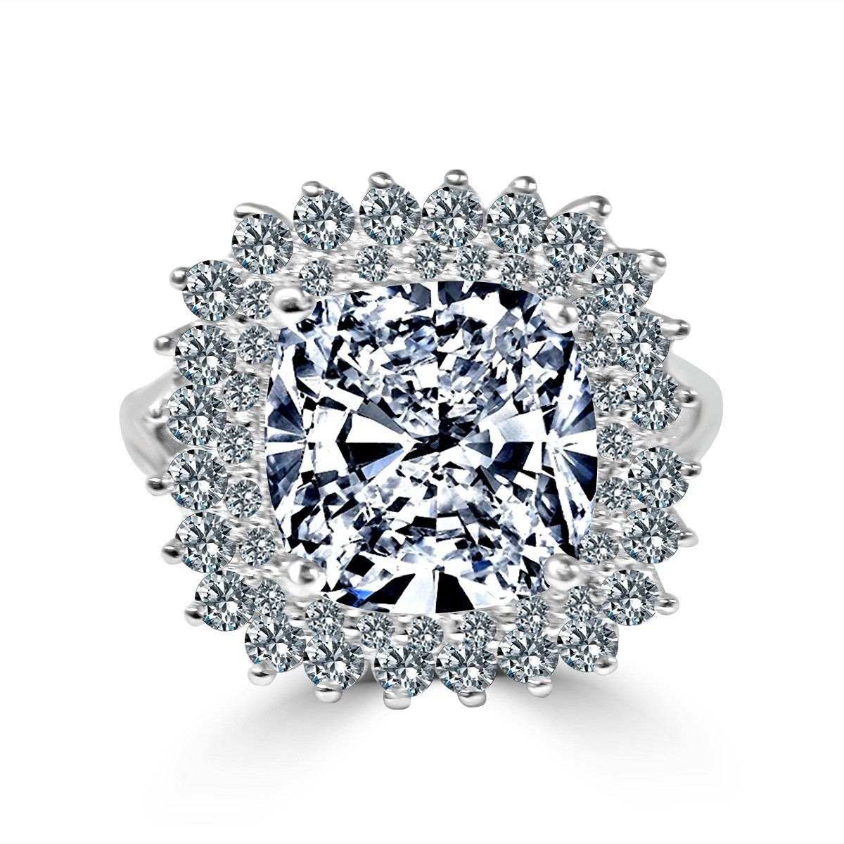 7 CT cushion-cut cubic zirconia double halo ring in sterling silver, main view, 635R0250