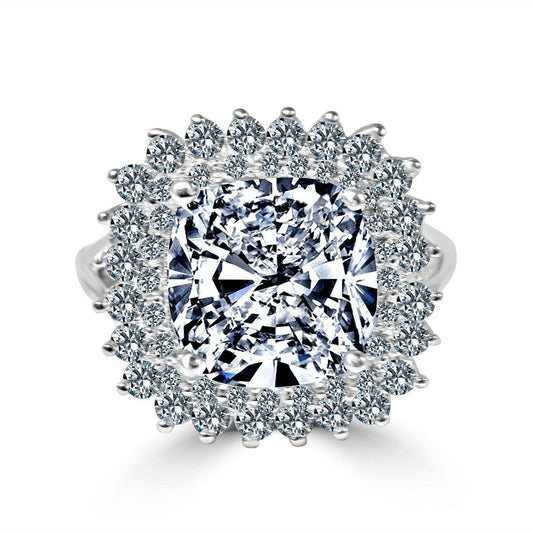 7 CT cushion-cut cubic zirconia double halo ring in sterling silver, main view, 635R0250