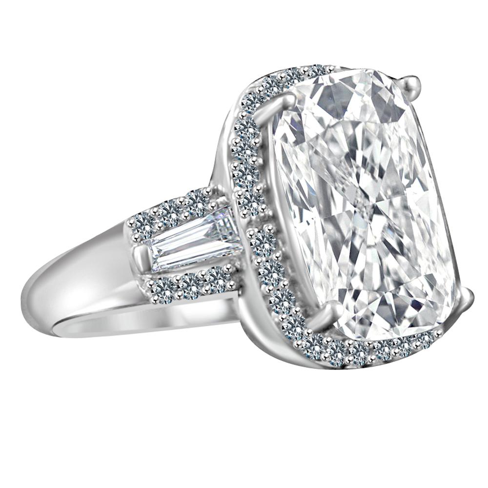 8CT radiant Cushion w/halo Diamond Veneer Cubic Zirconia Sterling Silver Ring. 635R71678