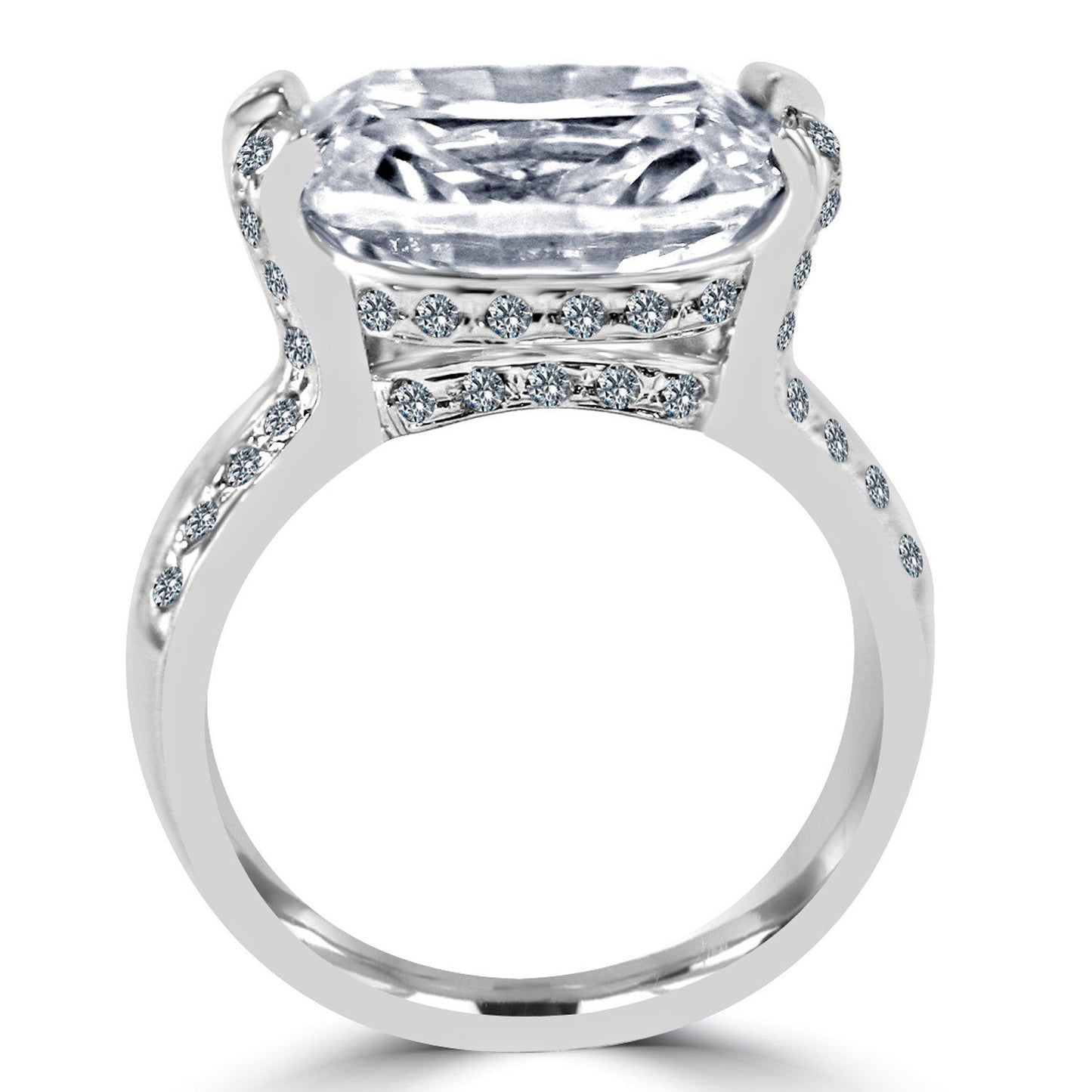 8 CT.(14x10mm) Intensely Radiant Cushion Diamond Veneer Cubic Zirconia Set in Sterling Silver Modern Style Ring. 635R71487