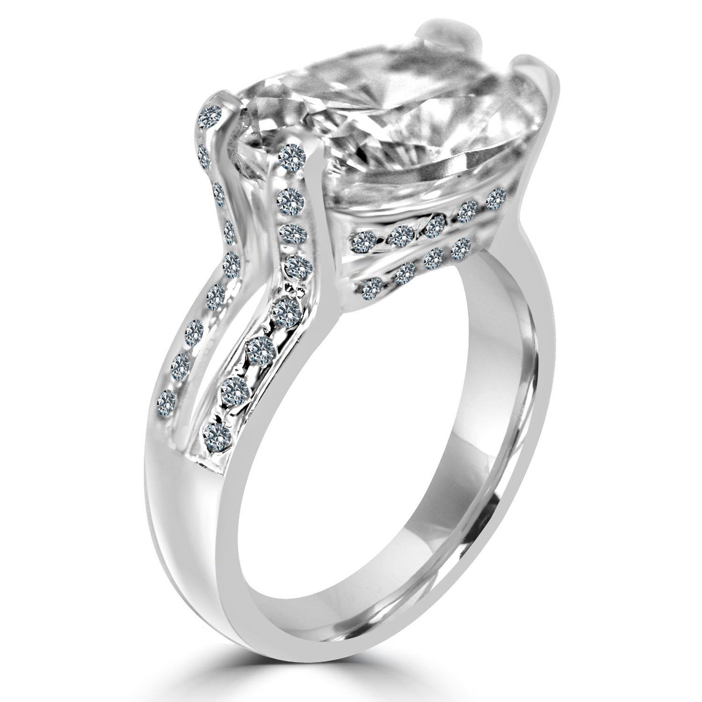 8 CT.(14x10mm) Intensely Radiant Cushion Diamond Veneer Cubic Zirconia Set in Sterling Silver Modern Style Ring. 635R71487