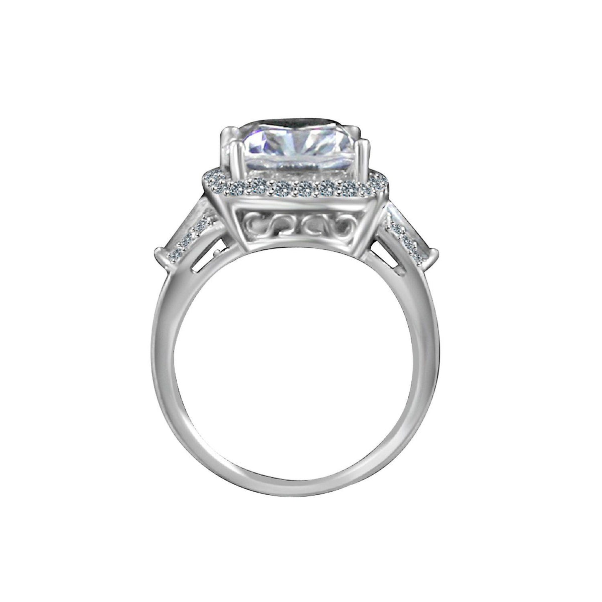 8 CT cushion-cut cubic zirconia halo ring in sterling silver, alternate view, 635R71678