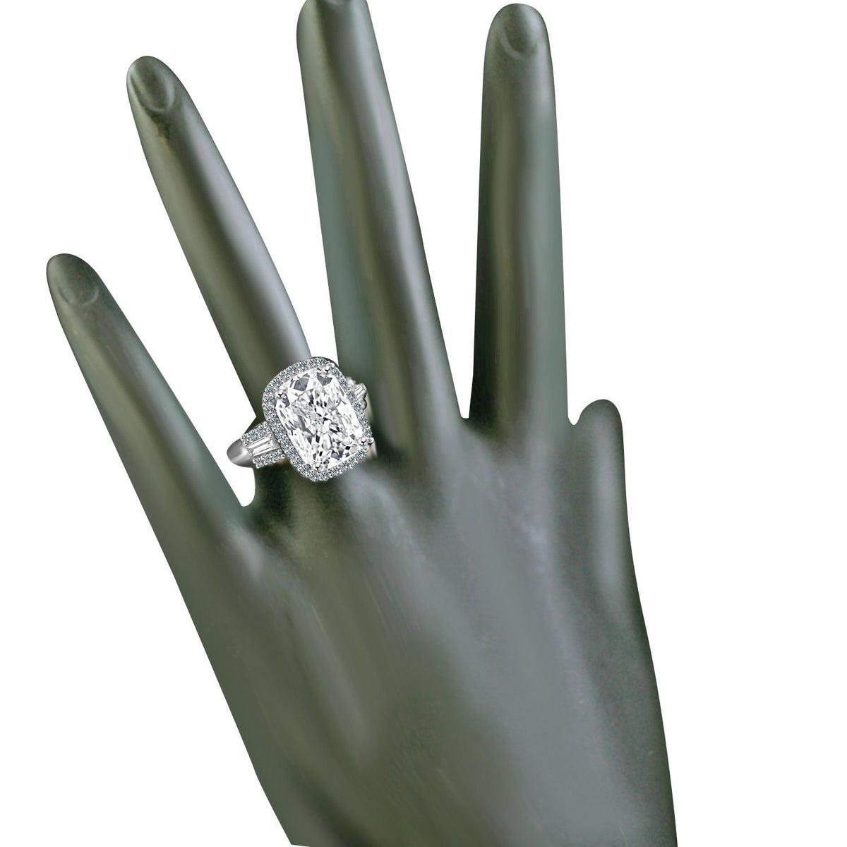 8 CT cushion-cut cubic zirconia halo ring in sterling silver, alternate view, 635R71678