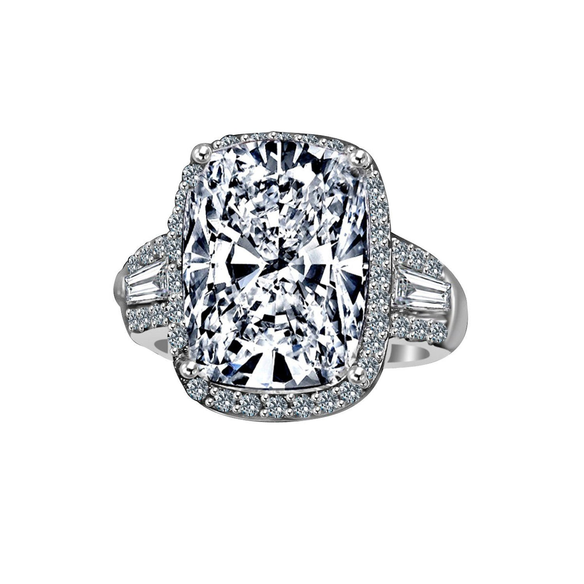 8 CT cushion-cut cubic zirconia halo ring in sterling silver, main view, 635R71678
