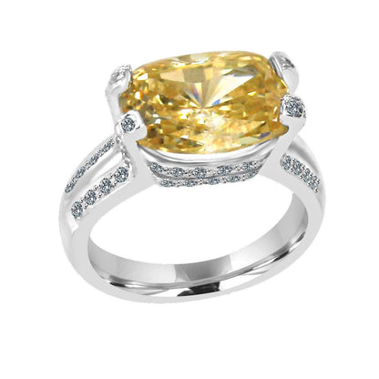 8 CT cushion-cut cubic zirconia modern ring in sterling silver, canary yellow stone, 635R71487