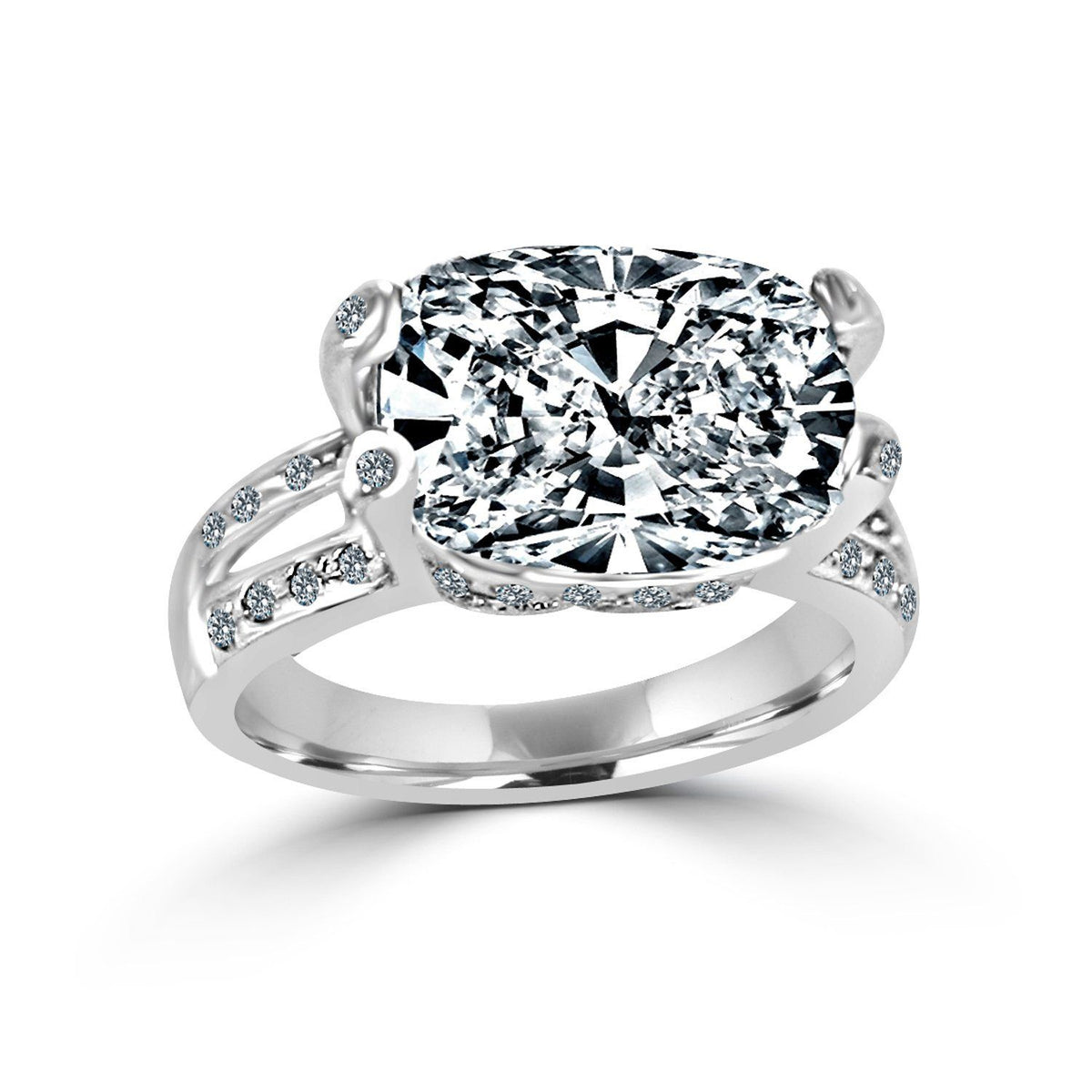 8 CT cushion-cut cubic zirconia modern ring in sterling silver, main view, 635R71487