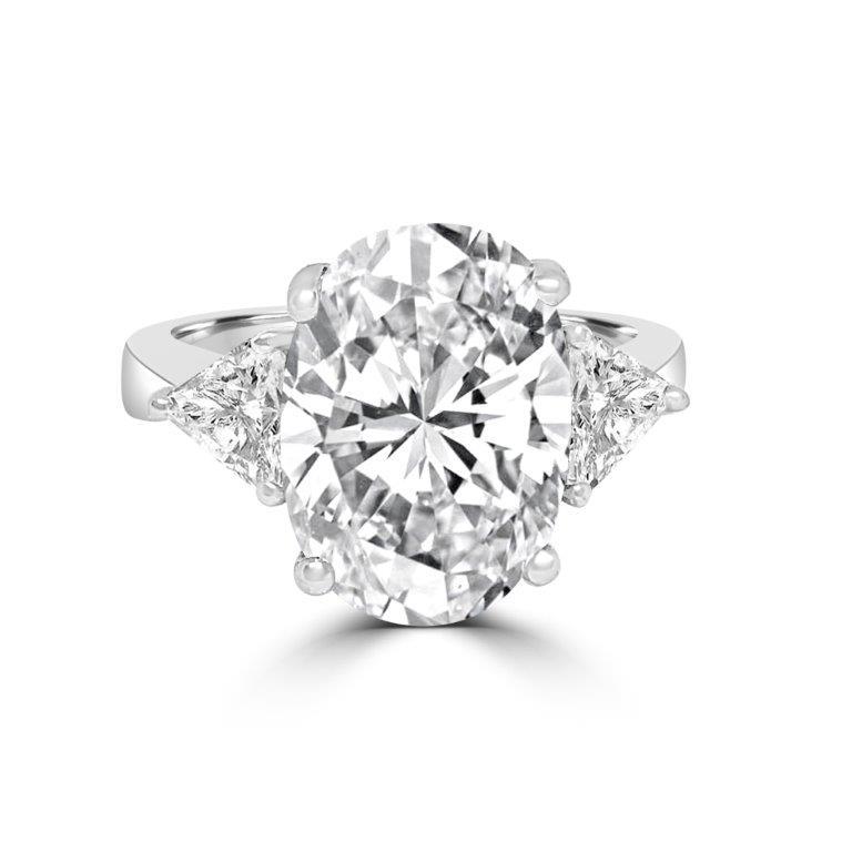 8 CT oval cubic zirconia three-stone engagement ring in sterling silver, main view, 635R13010