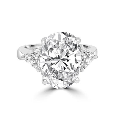8 CT oval cubic zirconia three-stone engagement ring in sterling silver, main view, 635R13010